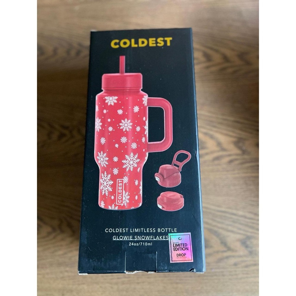 COLDEST Limitless Glowie Snowflakes Water Bottle 24oz Red NEW